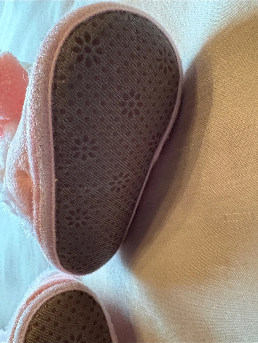 Baby Pink Fuzzy Pom Pom Booties - Infant Walker Shoes - Size 2.5